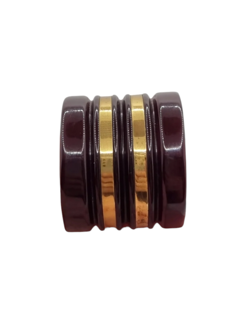 1940s Chunky Chocolate Brown Bakelite and Brass Dress Clip