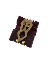Load image into Gallery viewer, 1940s Chunky Chocolate Brown Bakelite and Brass Dress Clip
