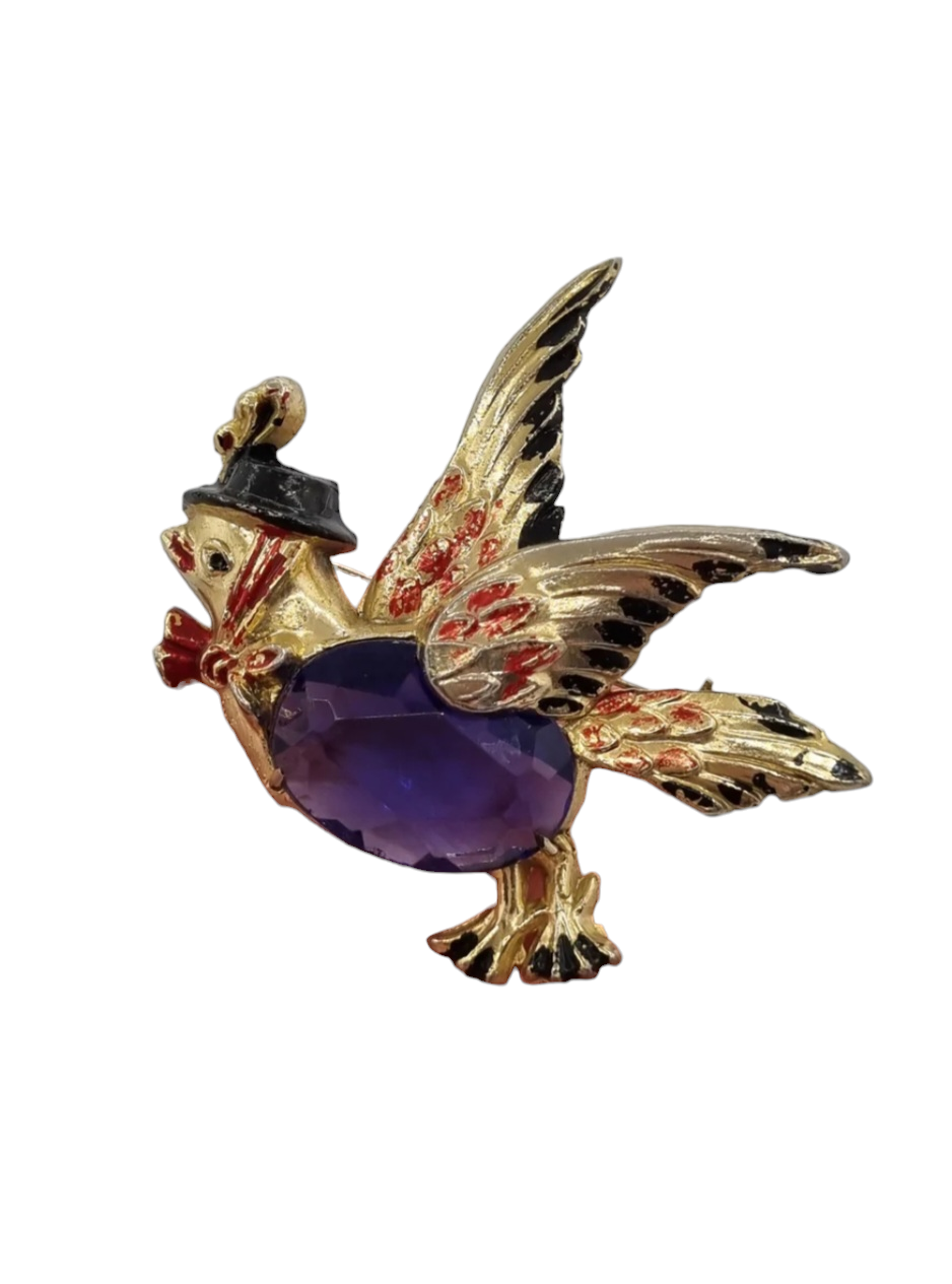 1940s Huge Chunky Blue Glass Jelly Belly Bird Brooch