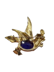 1940s Huge Chunky Blue Glass Jelly Belly Bird Brooch