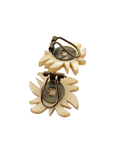 1940s Carved Horn Edelweiss Earrings