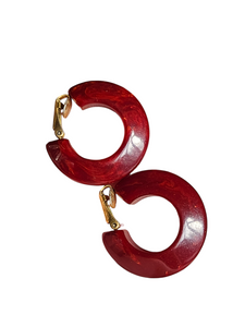 1940s Oxblood Red Bakelite Saucer Hoop Earrings