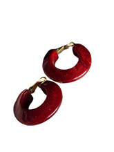 Load image into Gallery viewer, 1940s Oxblood Red Bakelite Saucer Hoop Earrings
