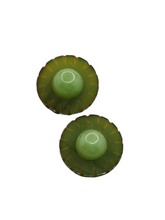 Load image into Gallery viewer, 1940s Carved Green Overdyed Bakelite Screwback Earrings
