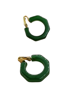 1940s Dark Green Bakelite Hoop Earrings