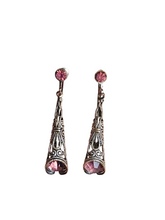 Load image into Gallery viewer, 1930s Art Deco Silver Tone Purple Glass Dangly Earrings
