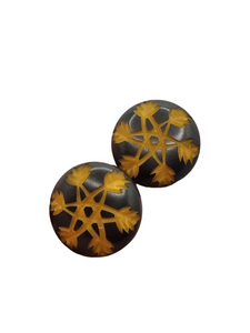 1940s Black and Butterscotch Carved Overdyed Bakelite Earrings