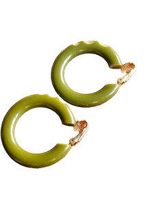 1940s Carved Bakelite Moss Green Earrings