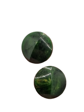 Load image into Gallery viewer, 1940s Cat Eye Shape Green and Yellow Marbled Bakelite Earrings

