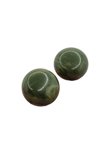 1940s Chunky Dark Pear Green Marbled Bakelite Clip Earrings