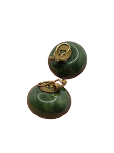 1940s Chunky Dark Pear Green Marbled Bakelite Clip Earrings