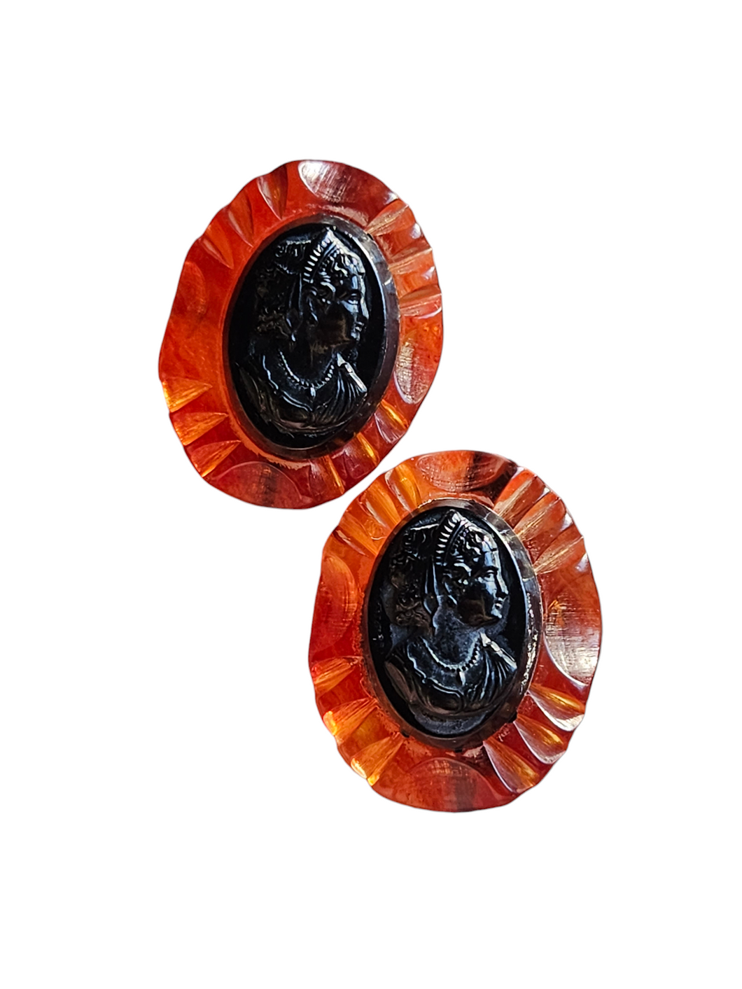 1940s Chunky Lucite Cameo Earrings