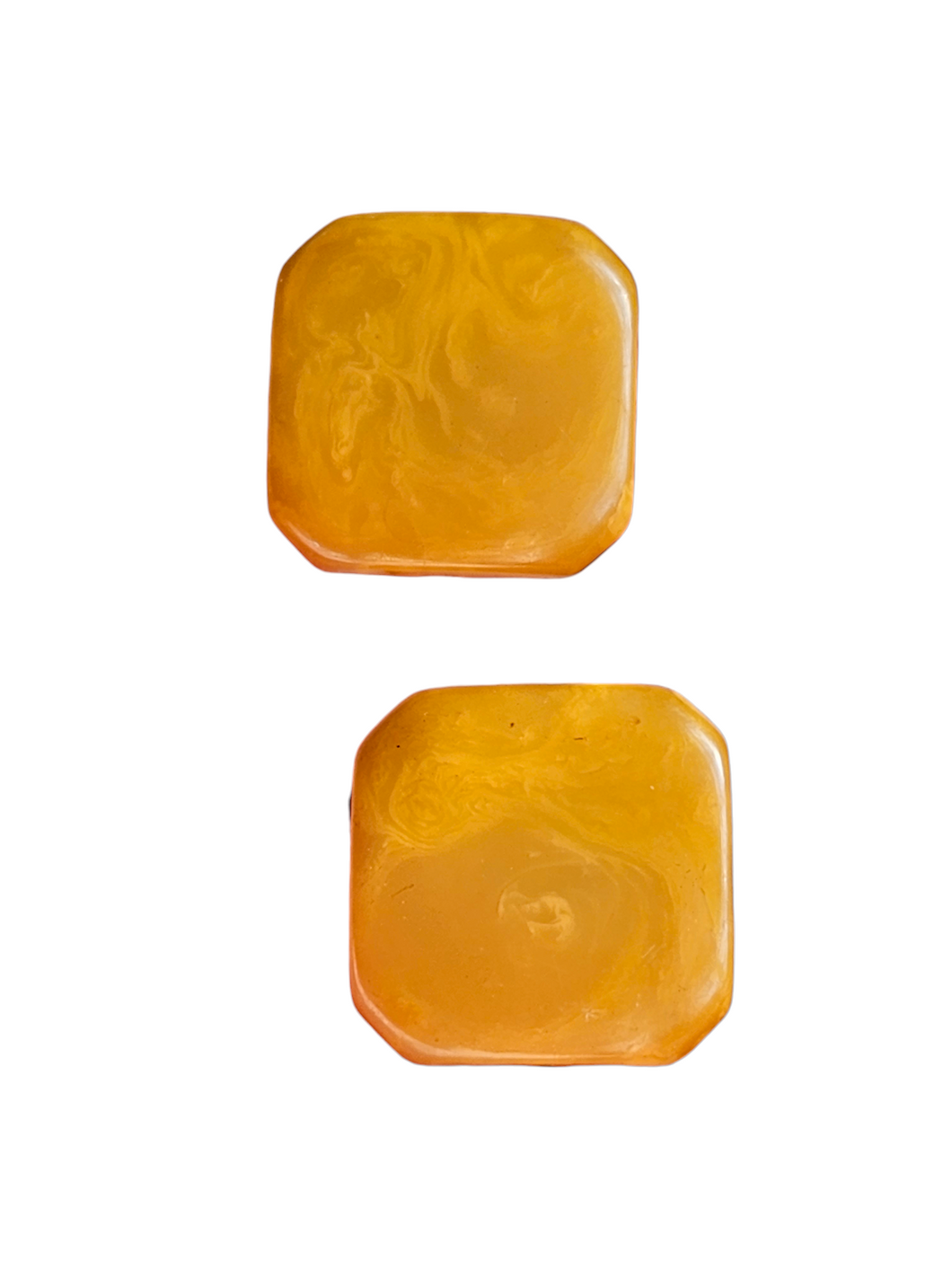 1940s Deadstock Yellow Marbled Square Bakelite Earrings