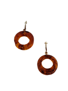 1940s Inky Root Beer Bakelite Hoop Screwback Earrings