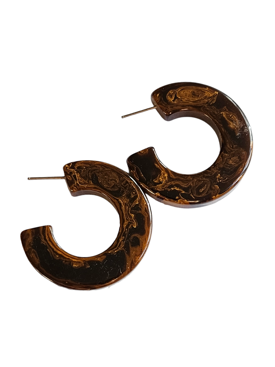 1940s Light Chocolate Brown Marbled Bakelite Hoop Earrings