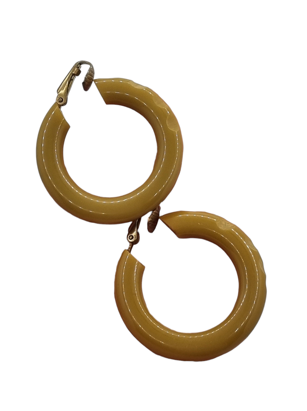 1940s Olive Green/Mustard Carved Bakelite Earrings