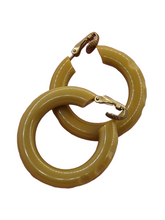 Load image into Gallery viewer, 1940s Olive Green/Mustard Carved Bakelite Earrings
