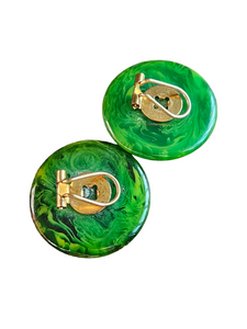 1940s/1950s French Green Marbled Bakelite Clip Earrings