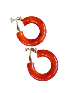 1940s Marbled Brick Red Chunky Bakelite Screwback Earrings