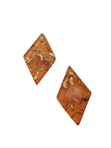 1950s Orange Moon Confetti Lucite Clip Earrings