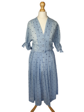 Load image into Gallery viewer, 1950s Sheer Pale Blue Spotty Print Cotton Dress
