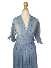 Load image into Gallery viewer, 1950s Sheer Pale Blue Spotty Print Cotton Dress
