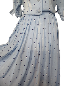 1950s Sheer Pale Blue Spotty Print Cotton Dress