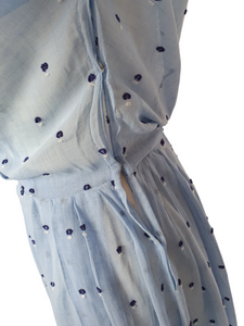 1950s Sheer Pale Blue Spotty Print Cotton Dress