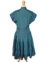 Load image into Gallery viewer, 1950s Teal Blue Taffetta Big Skirt Patio Dress
