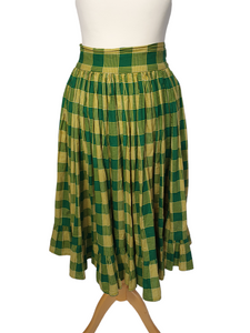 1950s Yellow and Green Tartan Cotton Tiered Skirt