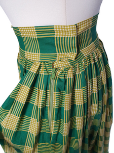1950s Yellow and Green Tartan Cotton Tiered Skirt