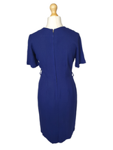 Load image into Gallery viewer, 1950s Royal Blue Wool Dress With White Embroidered Flowers
