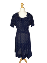 Load image into Gallery viewer, 1940s Navy Blue Rayon Dress With White Spot Print
