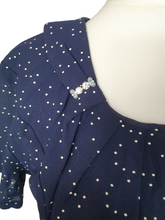 Load image into Gallery viewer, 1940s Navy Blue Rayon Dress With White Spot Print
