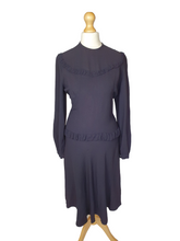 Load image into Gallery viewer, 1940s Navy Blue Crepe Dress With Button Back and Frills

