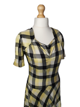 Load image into Gallery viewer, 1940s Yellow, Black and White Plaid Long Silky Taffeta Dress
