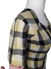 Load image into Gallery viewer, 1940s Yellow, Black and White Plaid Long Silky Taffeta Dress
