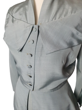 Load image into Gallery viewer, 1940s Pale Blue Silk Suit With Peplum Collar and Raglan Sleeve

