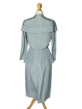 Load image into Gallery viewer, 1940s Pale Blue Silk Suit With Peplum Collar and Raglan Sleeve
