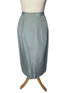1940s Pale Blue Silk Suit With Peplum Collar and Raglan Sleeve
