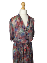 Load image into Gallery viewer, 1940s Pink, Blue and Green Mottled Hawaiian Leaf Print Dress

