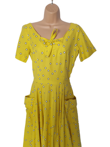1950s Rare Horrockses Yellow, Black and White Spotty Print Dress