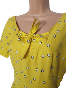 1950s Rare Horrockses Yellow, Black and White Spotty Print Dress