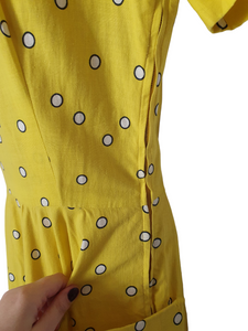 1950s Rare Horrockses Yellow, Black and White Spotty Print Dress