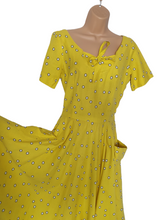 Load image into Gallery viewer, 1950s Rare Horrockses Yellow, Black and White Spotty Print Dress
