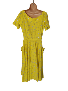 1950s Rare Horrockses Yellow, Black and White Spotty Print Dress