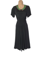 Load image into Gallery viewer, 1940s Black Dress With Amazing Soutache Collar and Detailed Waistband
