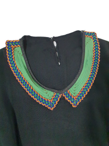 1940s Black Dress With Amazing Soutache Collar and Detailed Waistband