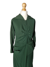 Load image into Gallery viewer, 1940s Bottle Green Dress With Small Buttons and Zip Cuffs
