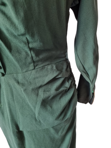 1940s Bottle Green Dress With Small Buttons and Zip Cuffs